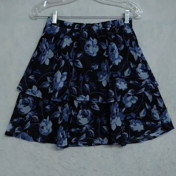 A New Day A-Line Layerd Skirt Women's Size XS Blue Floral Ziper  100% Polyester - Picture 1 of 8